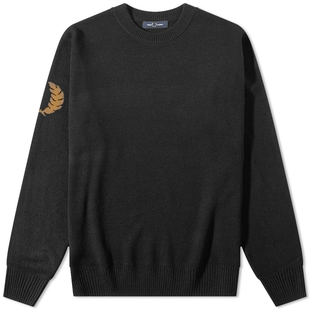 Fred Perry Men S Laurel Wreath Crew Jumper In Black Fred Perry