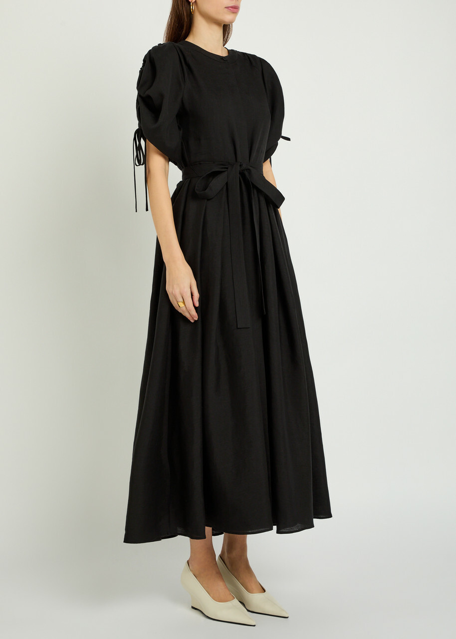 Gabriela Hearst Linnea Belted Linen Midi Dress Black