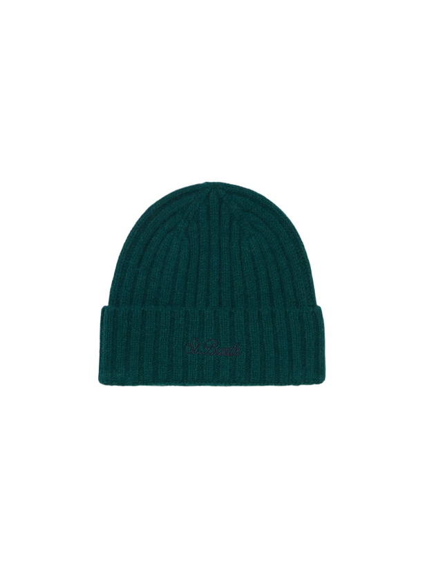 Photo: MC2 Saint Barth Man Green Cashmere Blend Hat Wengen With St. Barth Embroidery