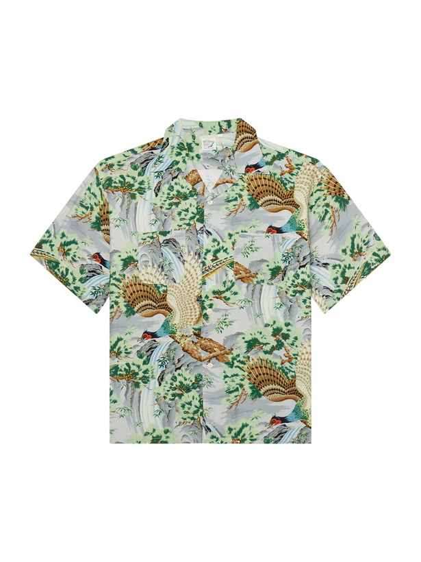 Photo: OrSlow - Camp-Collar Printed Voile Shirt - Green