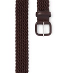 Charvet - 3cm Brown Leather-Trimmed Woven Elastic Belt - Brown