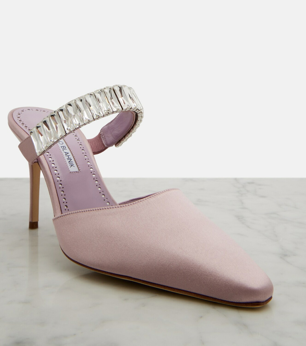 Manolo Blahnik Zumbon embellished satin mules