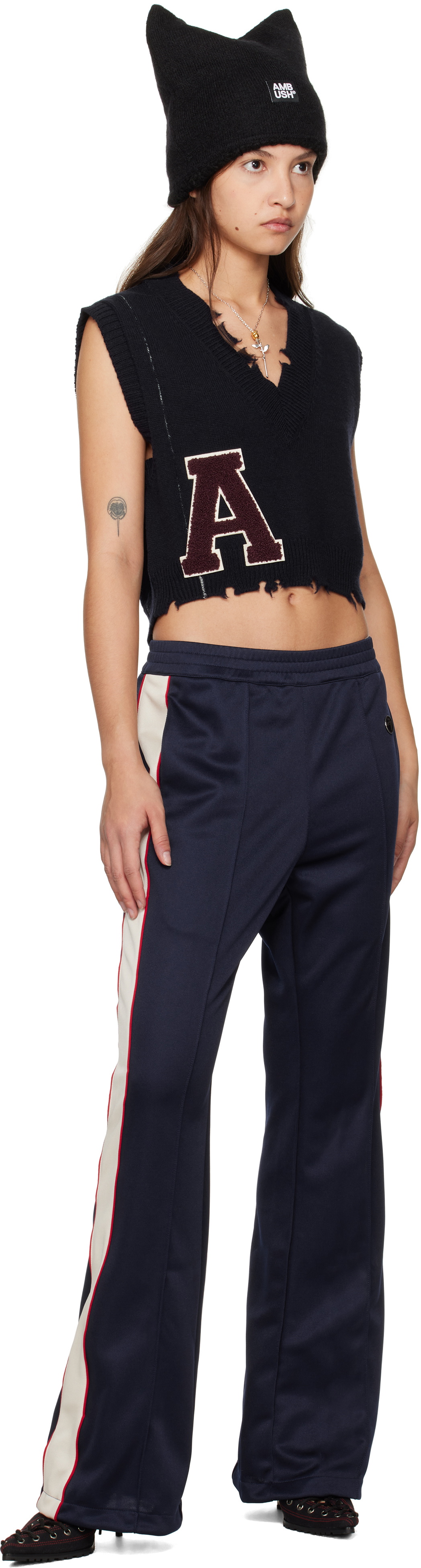 AMBUSH Navy Destroyed Rib V-Neck Vest