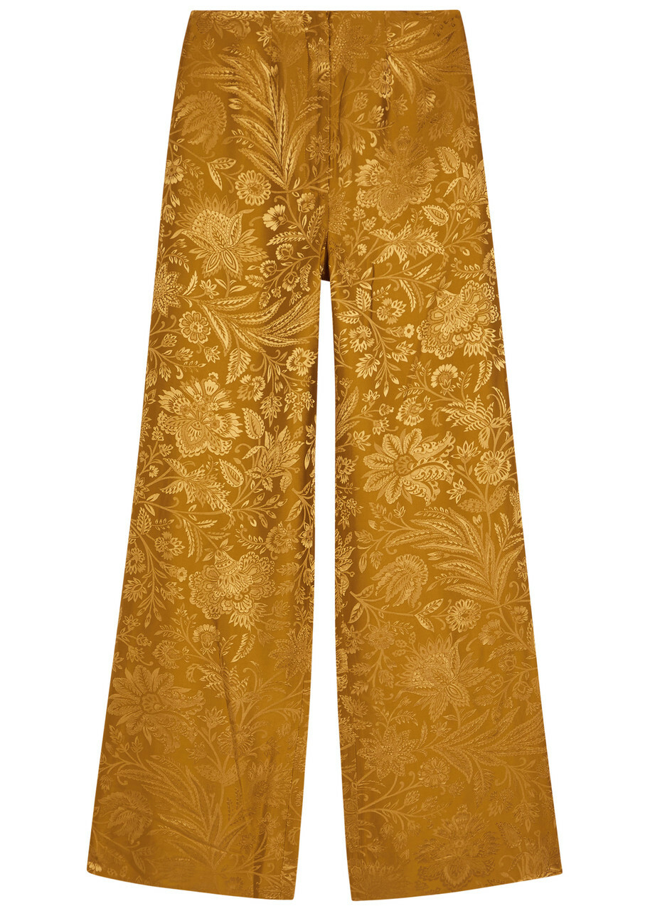 Veronica Beard Ronin Floral Jacquard Satin Trousers Gold