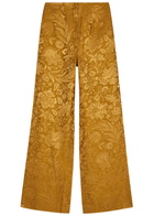 Veronica Beard Ronin Floral Jacquard Satin Trousers Gold