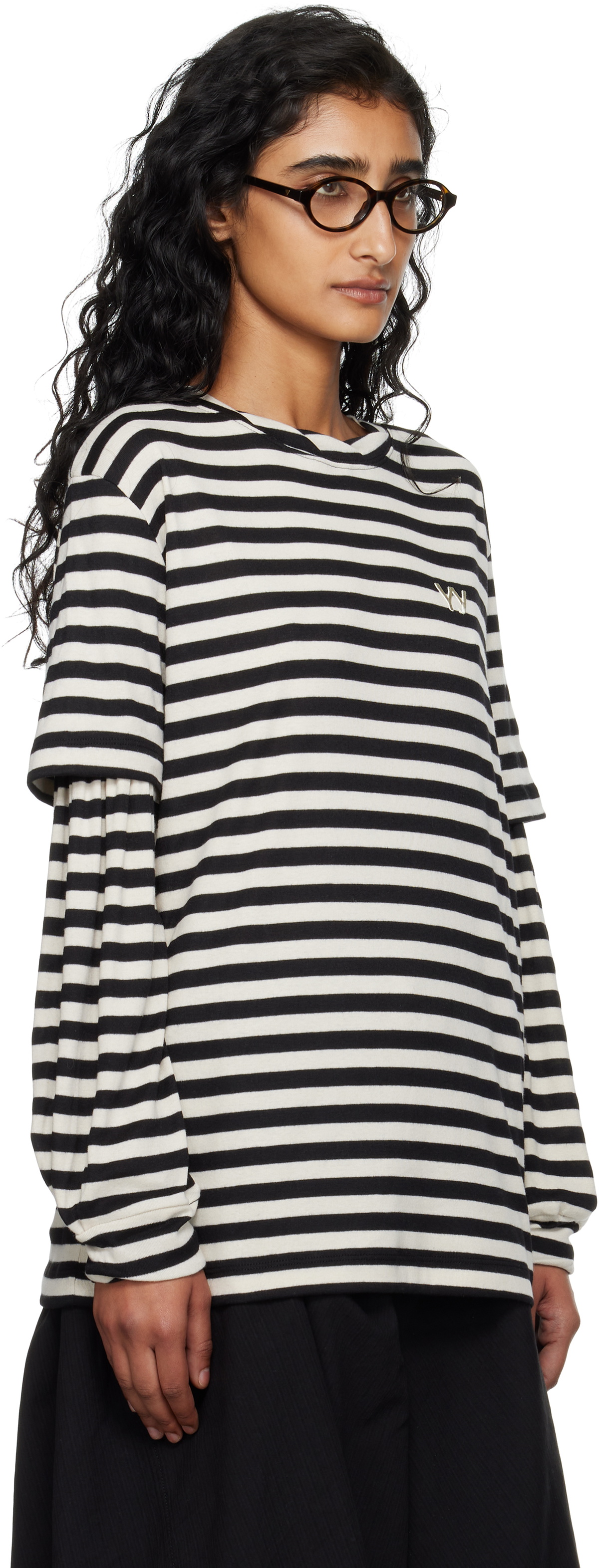 OPEN YY Black & Off-White Layered Stripe T-shirt