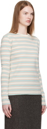 AURALEE Blue & Beige Gradient Stripe Jersey L/S T-shirt