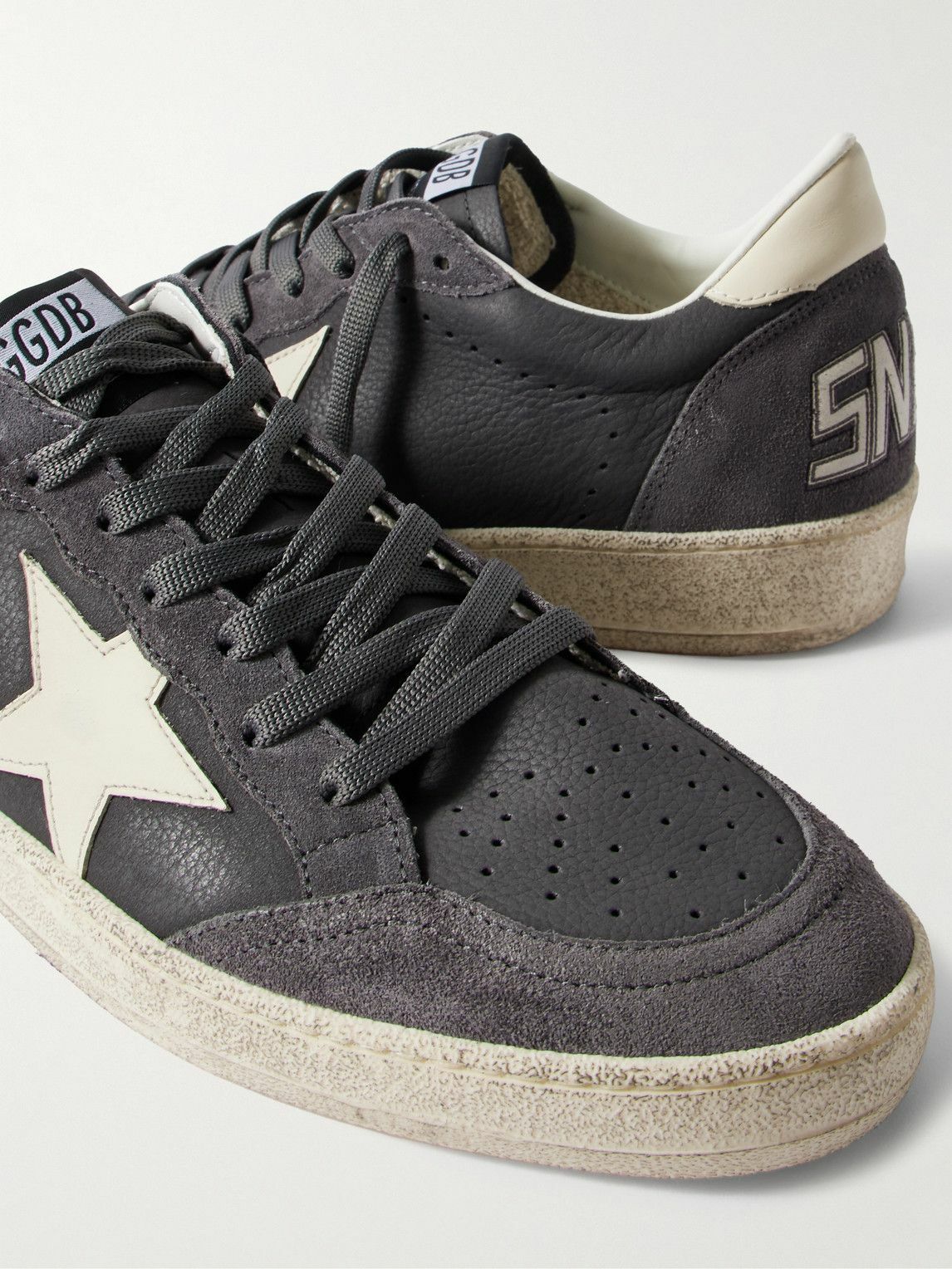 Golden Goose - Ball Star Distressed Suede-Trimmed Leather Sneakers - Gray