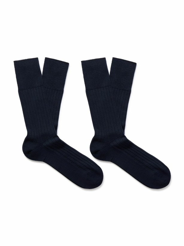 Photo: Falke - Finest Two-Pack Ribbed Cashmere-Blend Socks - Blue