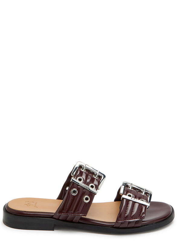 Photo: Ganni Feminine Buckle Faux Leather Sliders Burgundy