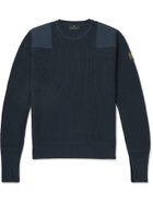 Belstaff - Brigade Shell-Panelled Ribbed Virgin Wool Sweater - Blue