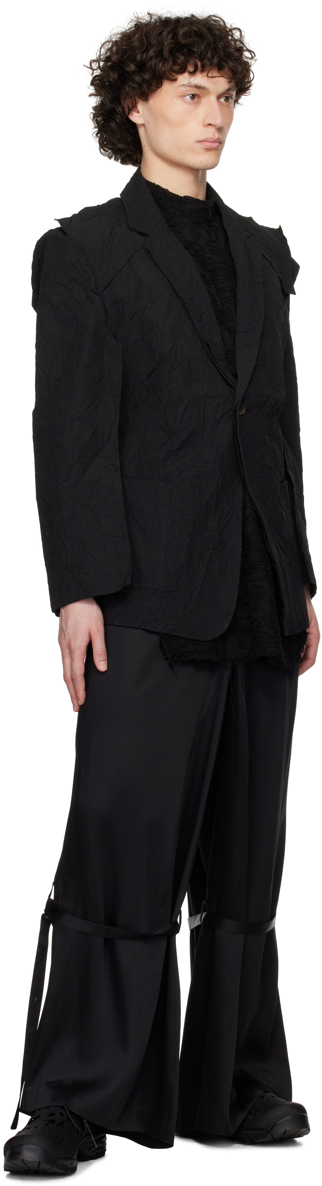 CARNET-ARCHIVE Black Wired Deconstructed Crinkled Blazer