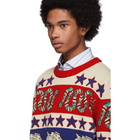 Gucci Blue and Red Jacquard Symbols Sweater