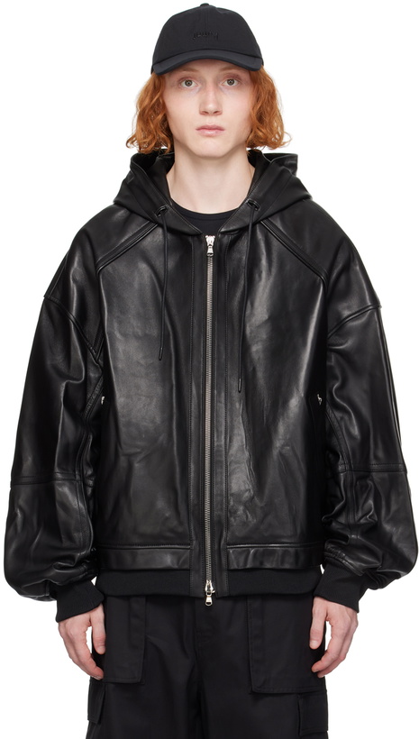 Photo: Juun.J Black Hooded Leather Jacket
