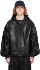 Juun.J Black Hooded Leather Jacket