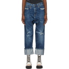 R13 Indigo Pleated Drop Cuffed Jeans