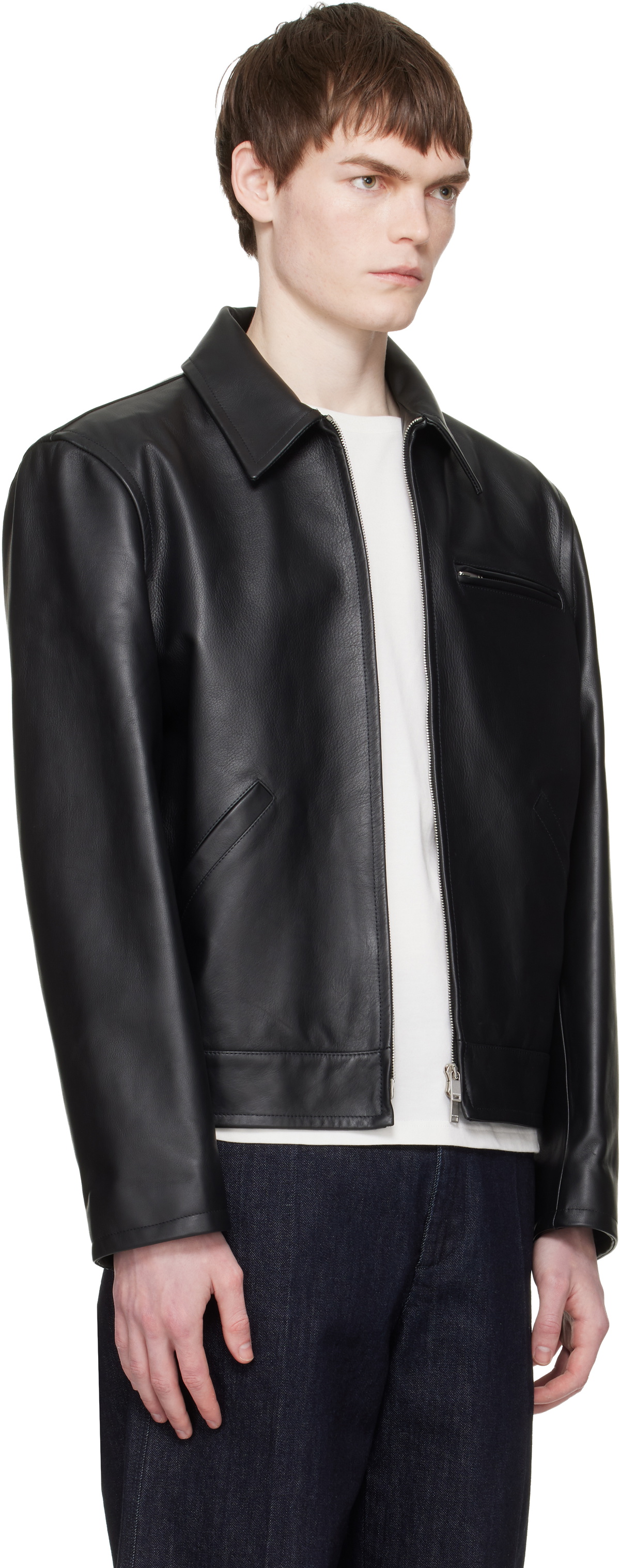 Jil Sander Black Blouson Leather Jacket Jil Sander