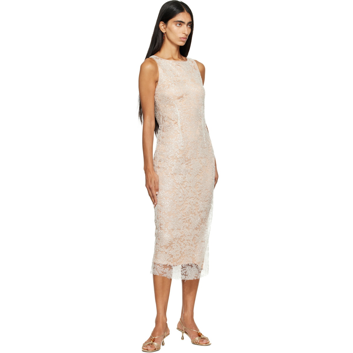 RESCHA SSENSE Exclusive Beige & White Dharee Lace Midi Dress