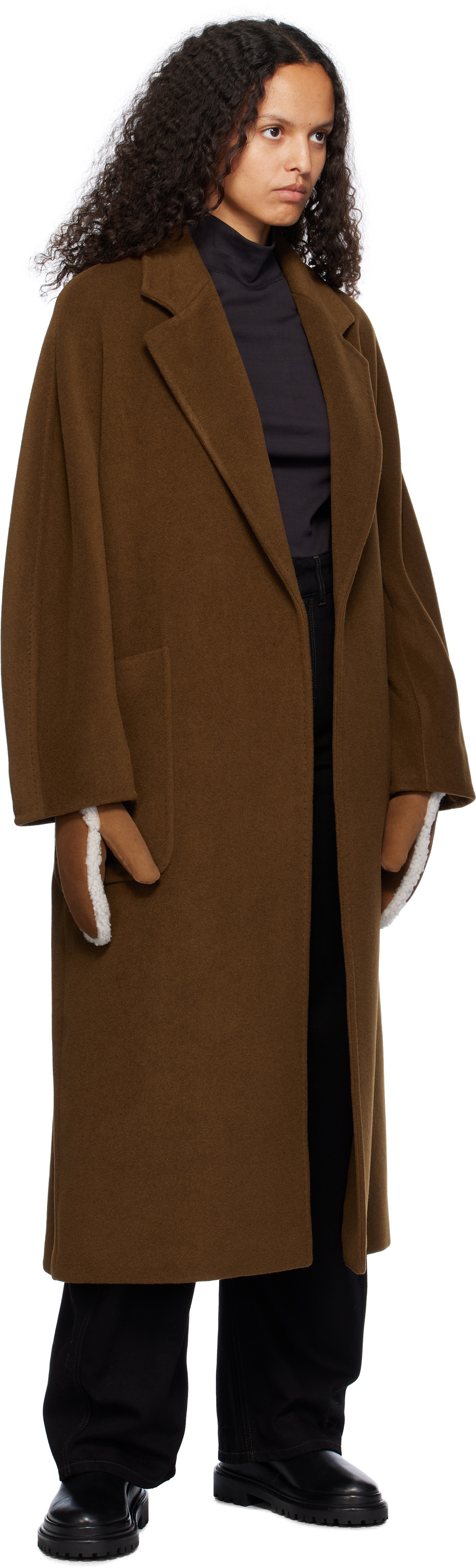 Yves Salomon Tan Suede Shearling Mittens