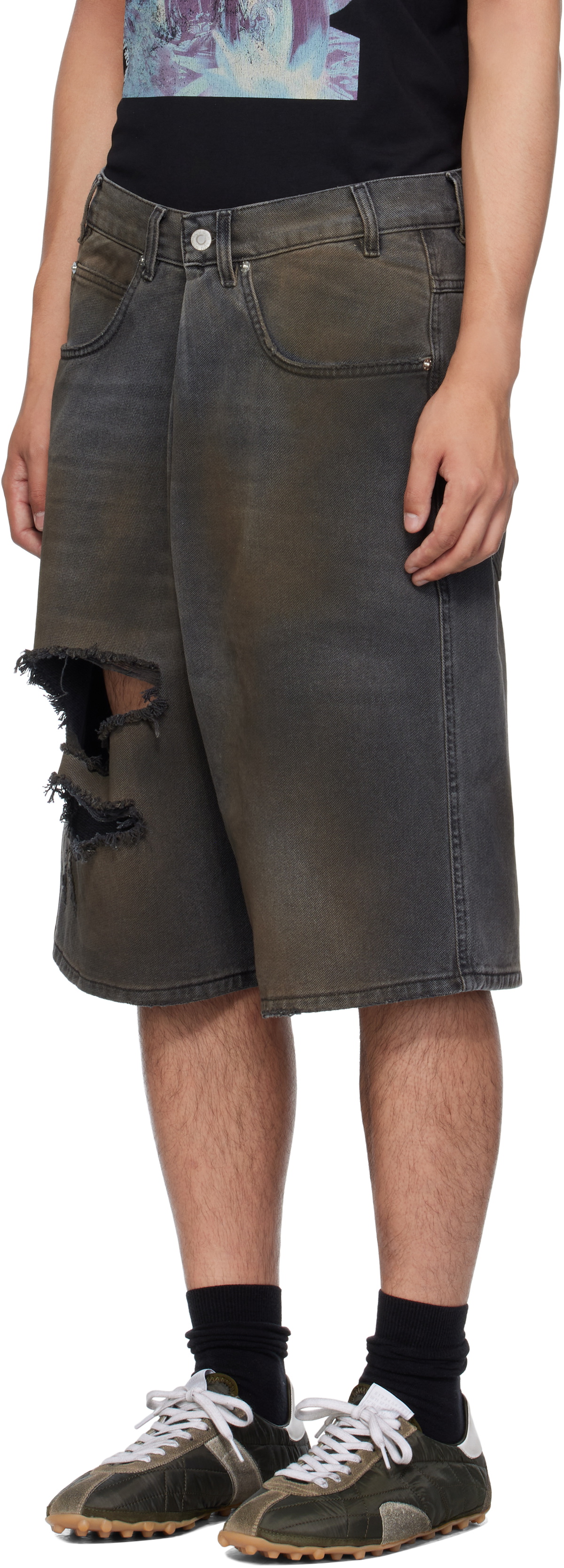 LU'U DAN Gray Kriss Kross Denim Shorts