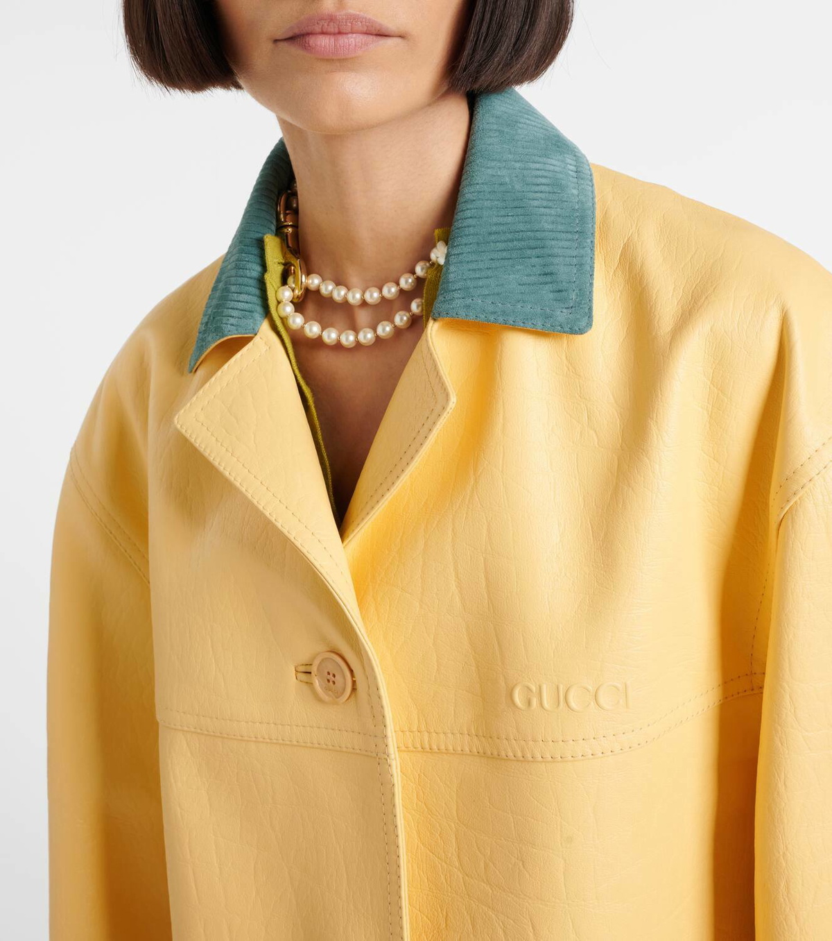 Gucci Logo corduroy-trimmed leather jacket