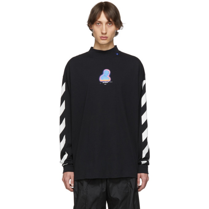 Photo: Off-White Black Diagonal Thermo Mock Neck Long Sleeve T-Shirt