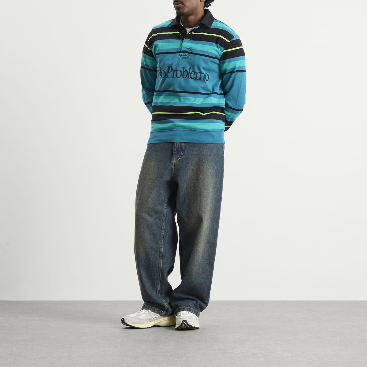 No Problemo Men's Striped Rugby Shirt in Aqua