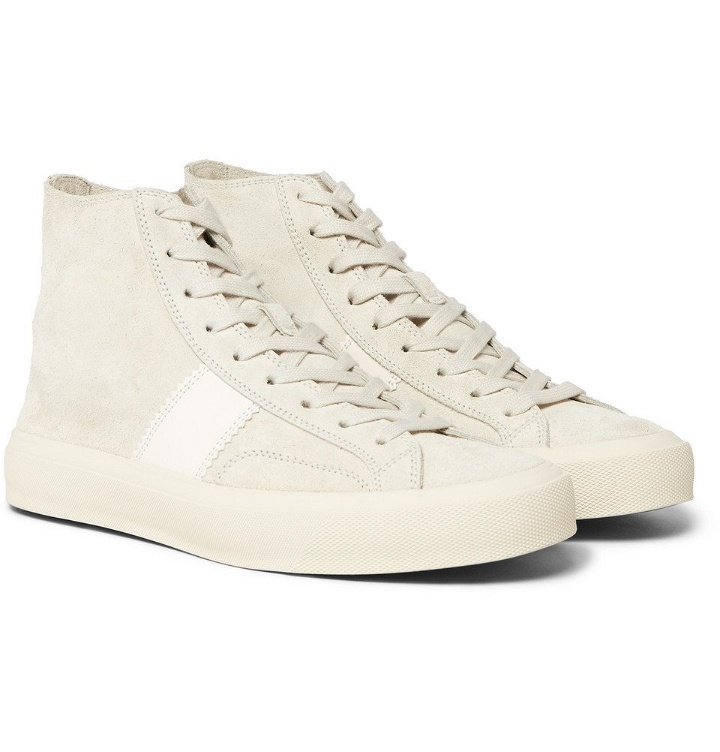 Photo: TOM FORD - Cambridge Leather-Trimmed Suede High-Top Sneakers - Men - Off-white