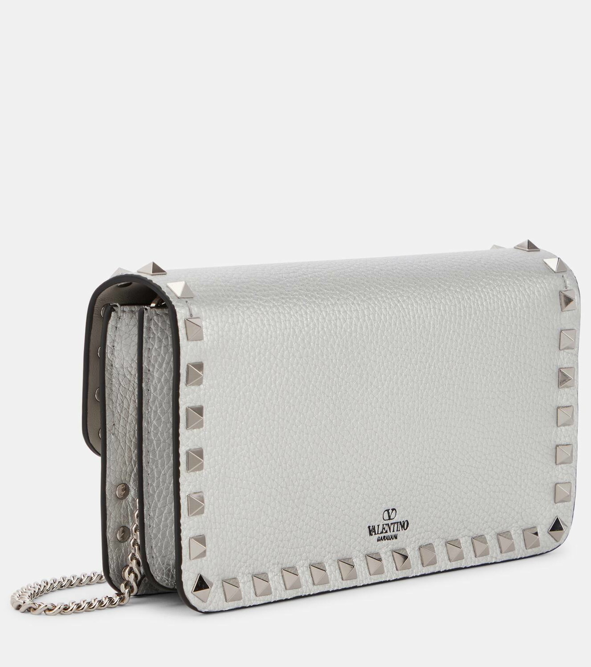 Valentino Garavani Rockstud metallic leather wallet on chain