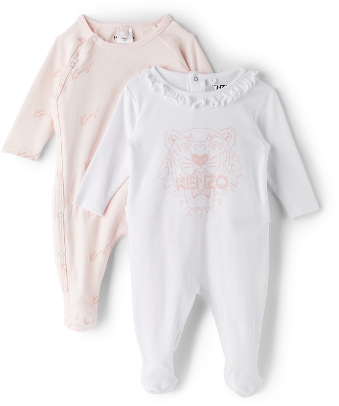 Photo: Kenzo Baby Two-Pack White & Pink Sleepsuits