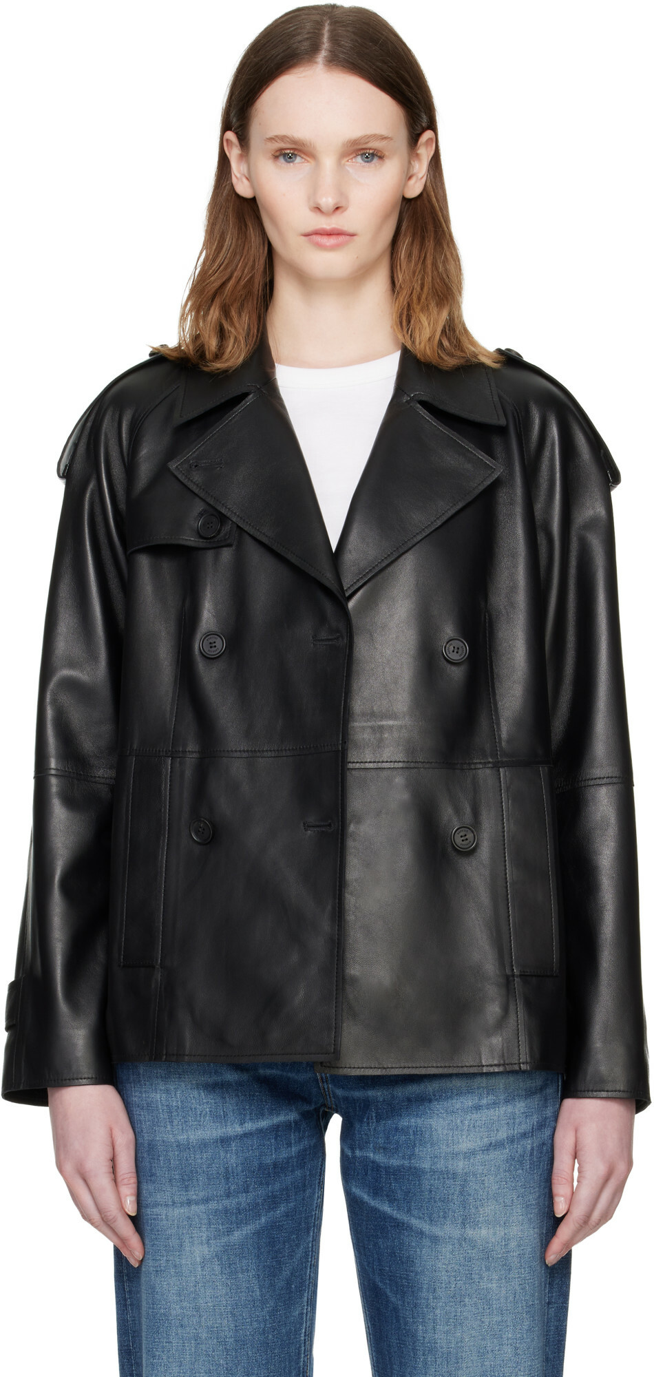 MACKAGE Black DOLORES Double-Breasted Leather Jacket