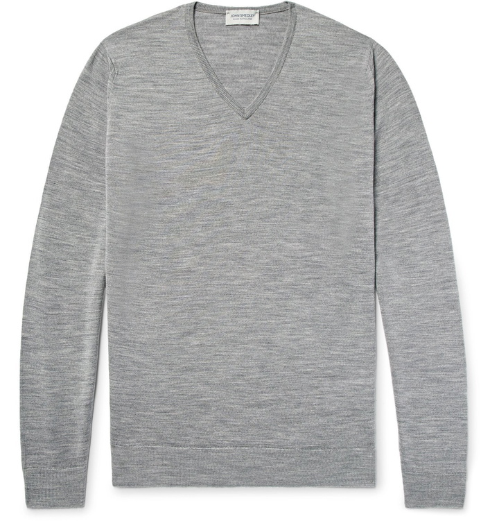 Photo: John Smedley - Blenheim Mélange Merino Wool Sweater - Gray