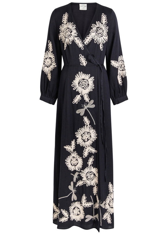Photo: Forte_forte Embroidered Cotton and Wool-blend Maxi Wrap Dress Blue
