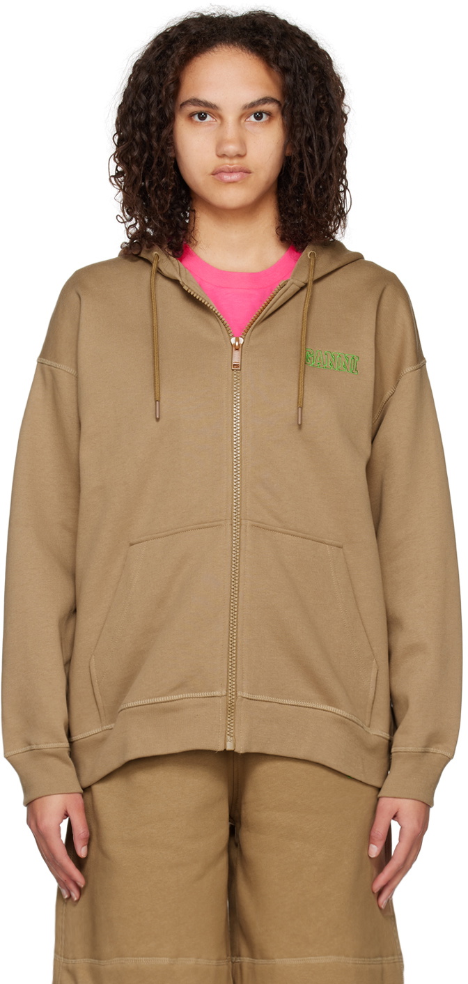 Tan oversized zip up hoodie new arrivals