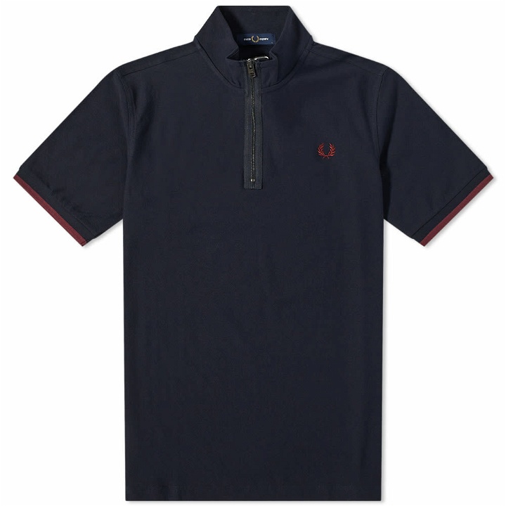 Photo: Fred Perry Authentic Men's Half Zip Funnel Neck Polo Shirt in Navy