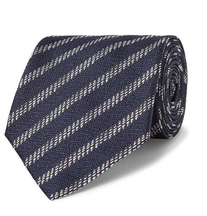 Photo: Giorgio Armani - 8cm Striped Silk-Jacquard Tie - Men - Midnight blue