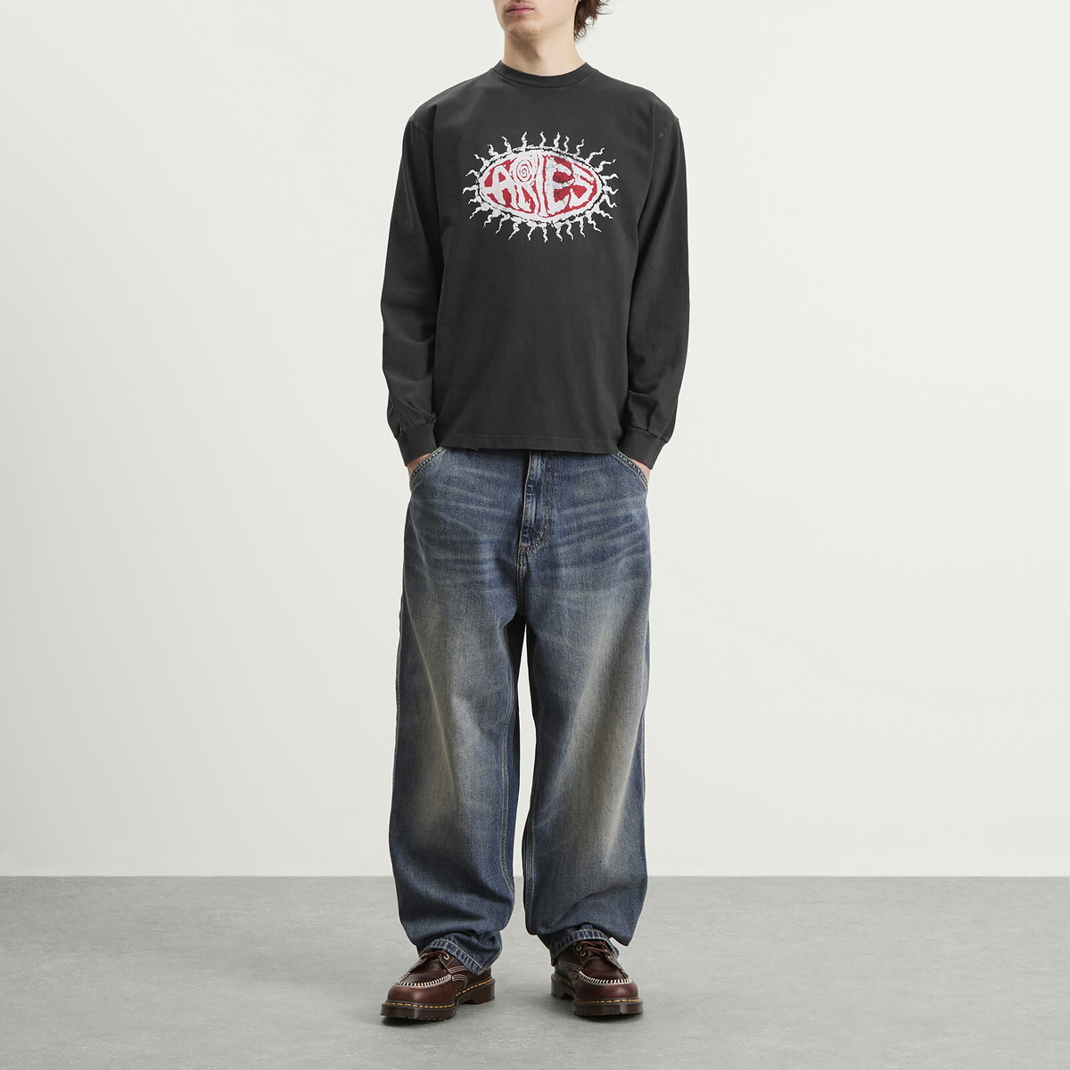 Aries Men's Faded Grunge Long Sleeve T-Shirt in Black