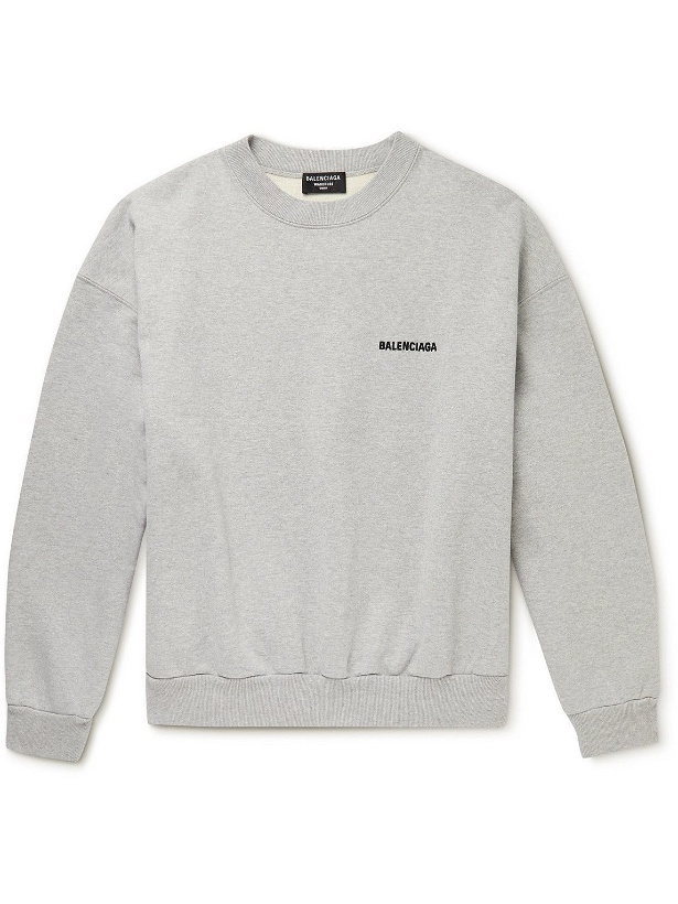 Photo: Balenciaga - Logo-Embroidered Cotton-Jersey Sweatshirt - Gray