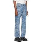 We11done Blue All Over Logo Jeans