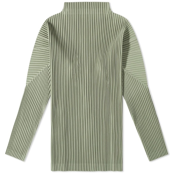 Photo: Homme Plissé Issey Miyake Men's Long Sleeve Pleated Roll Neck in Green Hued