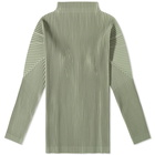 Homme Plissé Issey Miyake Men's Long Sleeve Pleated Roll Neck in Green Hued