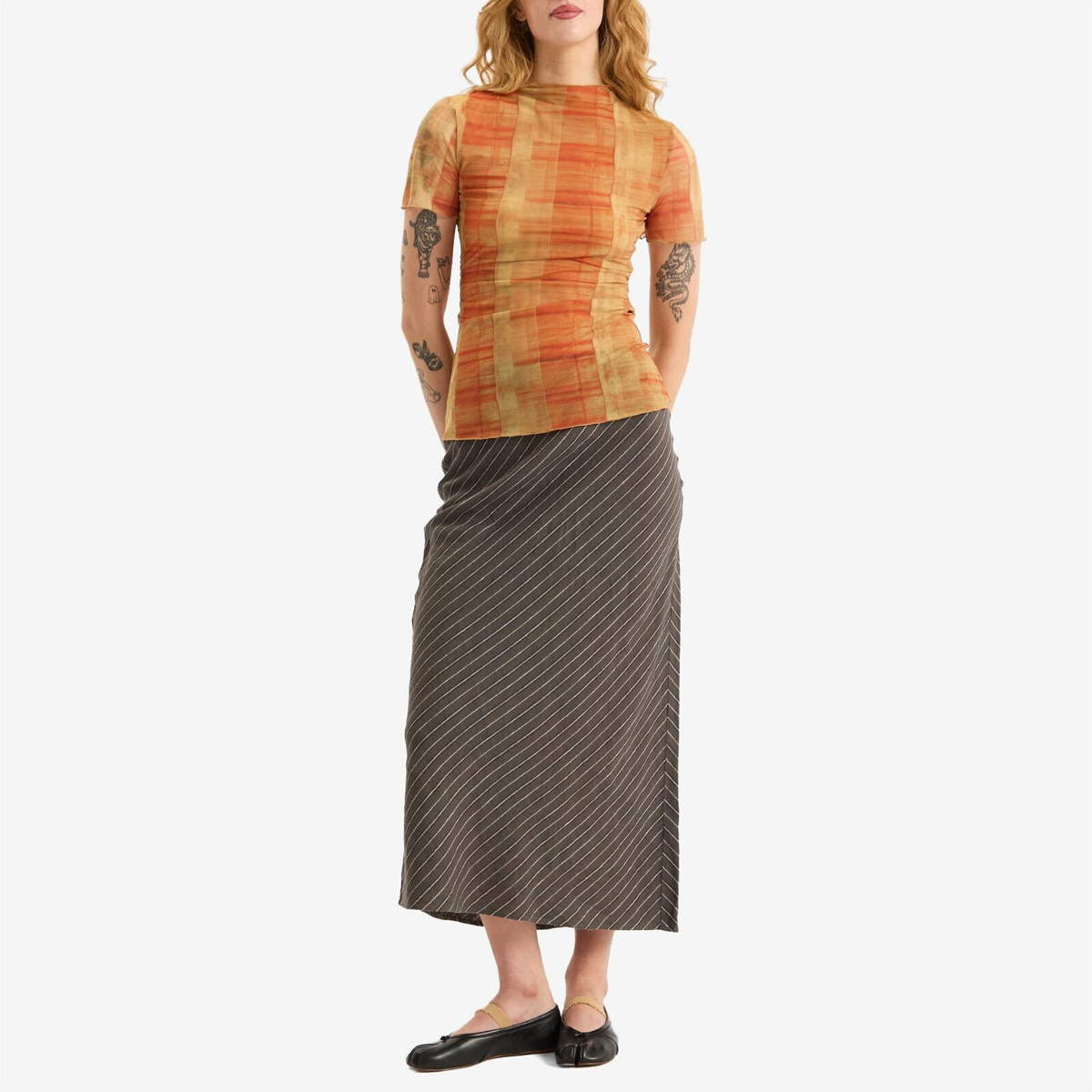 SIR. Women's Ferrera Top in Arancia Check