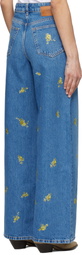 GANNI Blue Printed Flower Lari Jeans