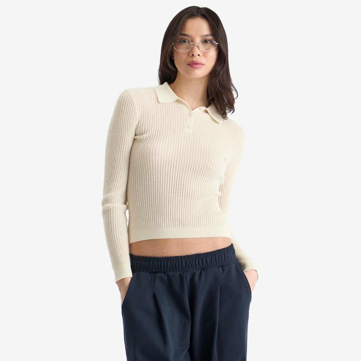GUEST IN RESIDENCE Women's Shrunken Polo In Cashmere in Cream
