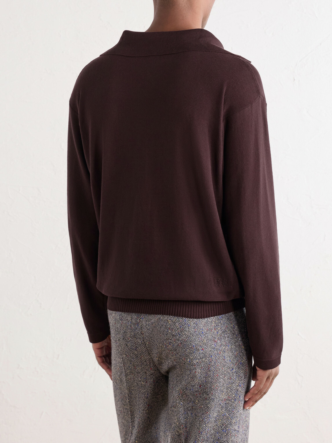 BODE - Knitted Cotton-Crepe Polo Shirt - Brown