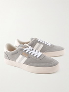 Polo Ralph Lauren - Striped Webbing-Trimmed Suede Sneakers - Gray