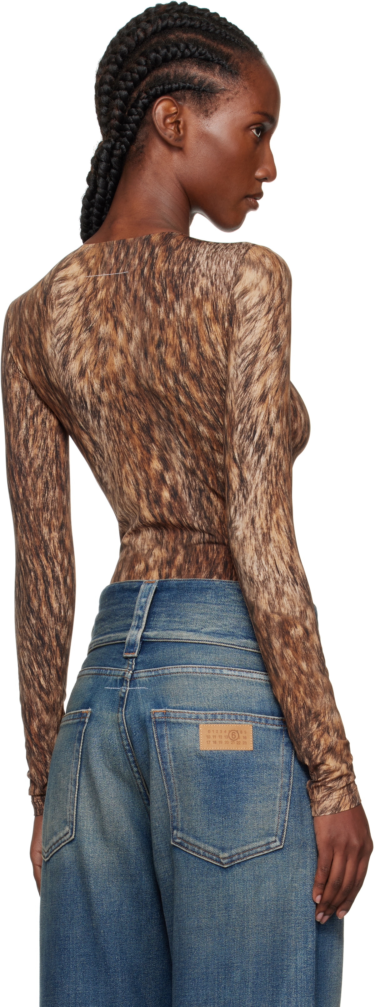 MM6 Maison Margiela Brown Printed Jersey Bodysuit