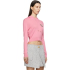 Balmain Pink Cashmere Cropped Crystal-Logo Hoodie