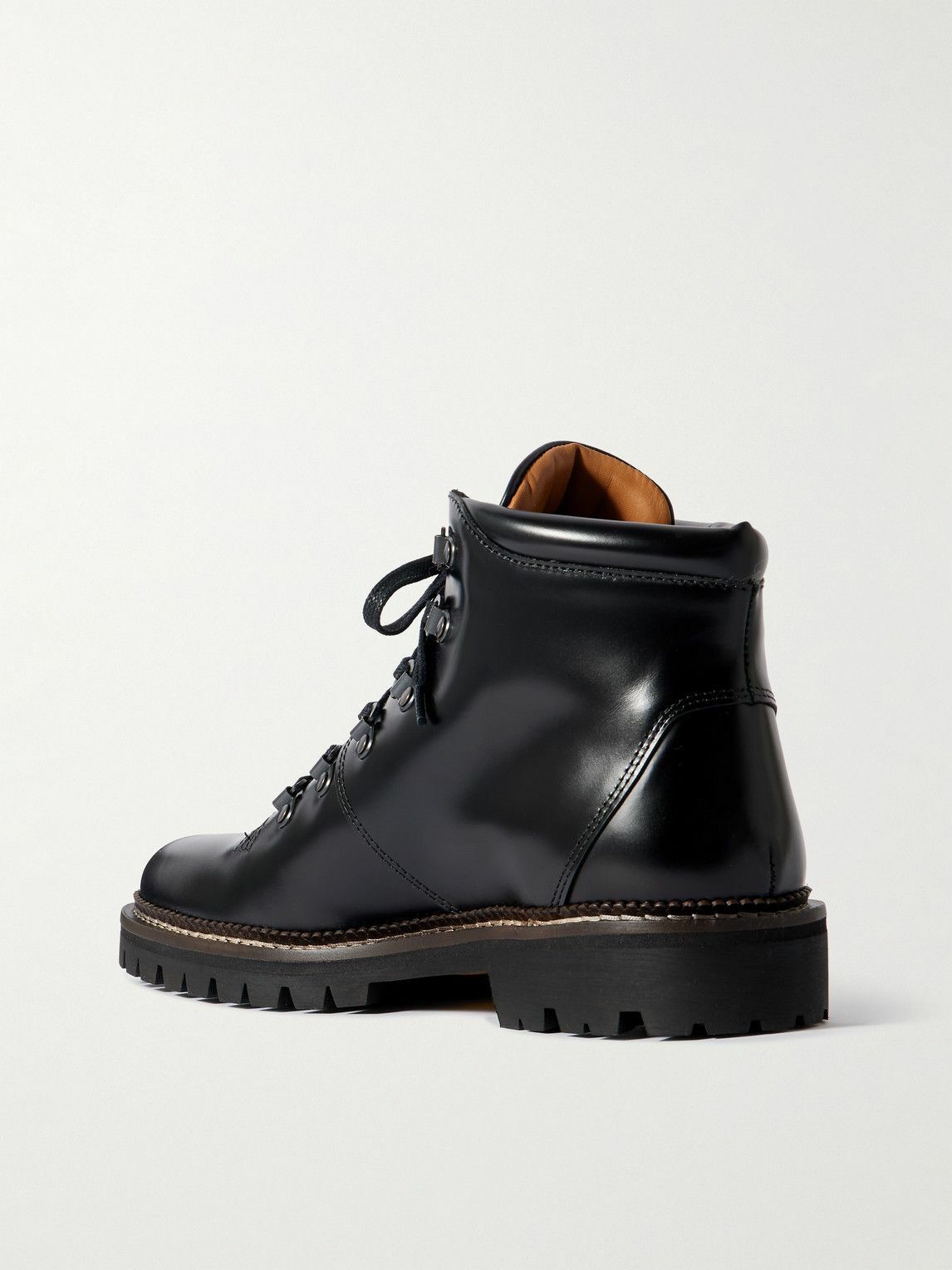 Mr P. - Jacques Glossed-Leather Hiking Boots - Black