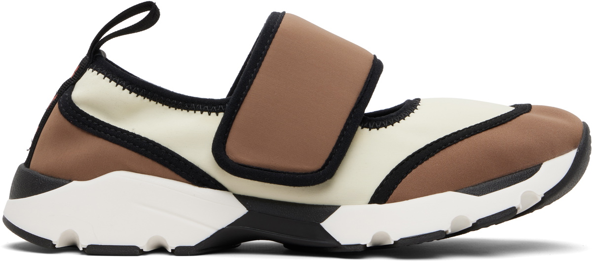 Marni White & Brown Lyrca Mary Jane Running Sneakers